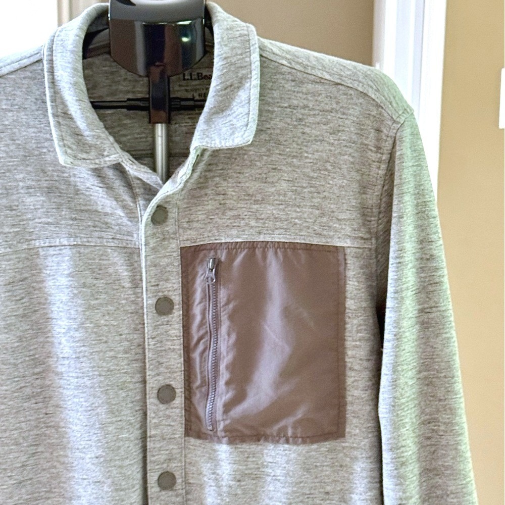 LL Bean Mens Slightly Fitted Shirt Jacket Gray Snap Front 516015 L REG - Picture 3 of 10